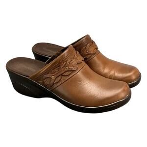 Clarks Marion Coreen Mule Cognac Tan Leather Slip On Comfort Clog Women 9